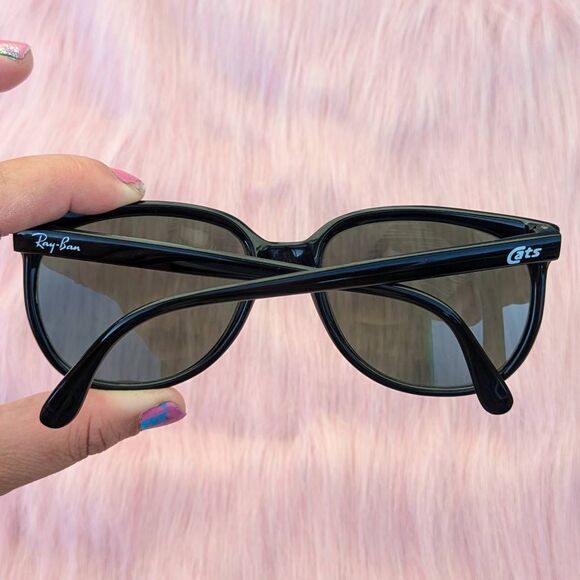 80s Ray-Ban B&L CATS 1000 Glossy Black Round Oversized Vintage Sunglasses - Picture 5 of 7